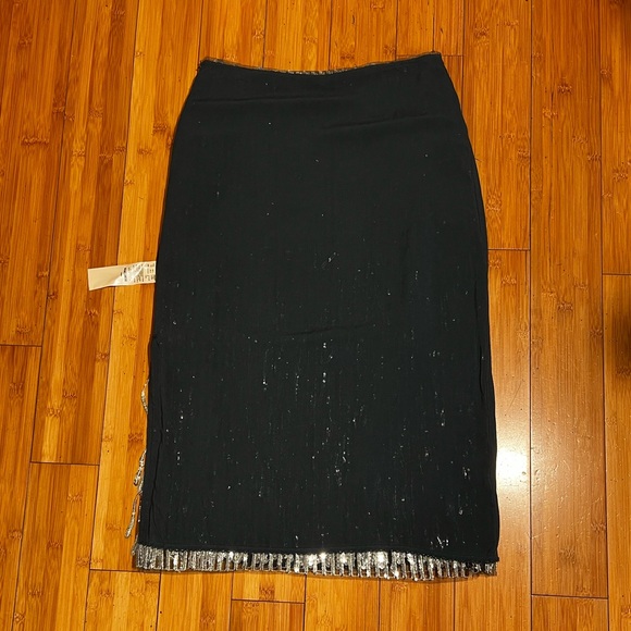NWT Anthropologie Maeve Sequened Fringe Midi Silver Sequin Skirt Size 2 - Picture 9 of 16